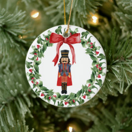 くるみクラッカーレッドボウリースクリスマスオーナメントデコール セラミックオーナメント