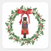 くるみクラッカーレッドボウリースクリスマステッカー スクエアシール (正面)