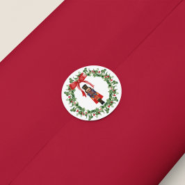 くるみクラッカーレッドボウリースクリスマステッカー スクエアシール