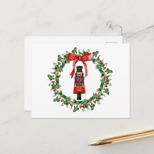 くるみクラッカーレッドボウリースユニーククリスマス ポストカード (正面/裏面インサイチュ)