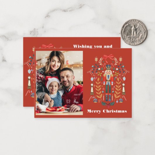 くるみクラッカー写真クリスマスカスタムの挨拶カード ノートカード (正面/裏面インサイチュ)