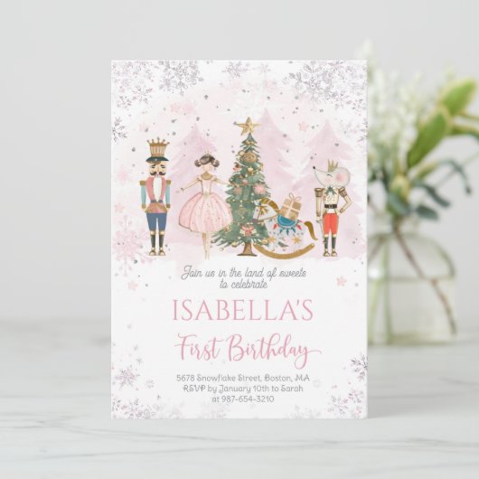 くるみクラッカー誕生日シュガープラムピンク 招待状 (スタンド正面)