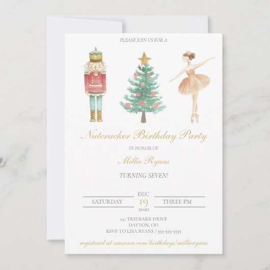 くるみクラッカー誕生日バレリーナ招待状クリスマス セーブザデート (正面)