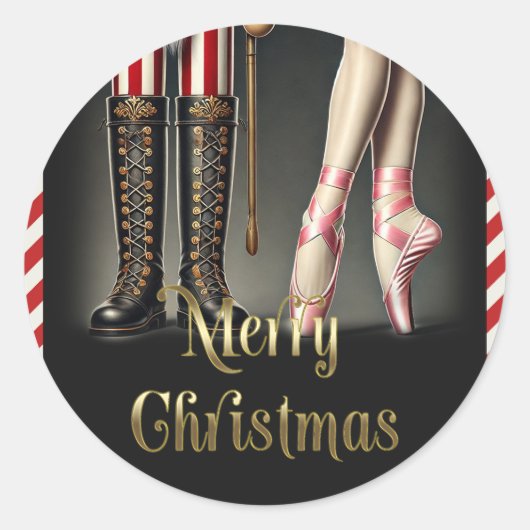 くるみクラッカー&バレリナブラック金ゴールドメリークリスマス ラウンドシール (正面)