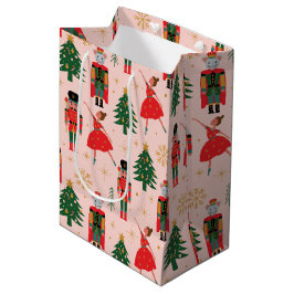 くるみクラッカー&バレリーナかわいいピンクのクリスマス ミディアムペーパーバッグ
