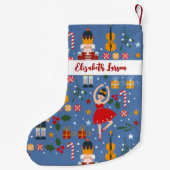 くるみクラッカー&バレリーナかわいいピンクのメリークリスマス スモールクリスマスストッキング (裏面)