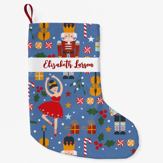 くるみクラッカー&バレリーナかわいいピンクのメリークリスマス スモールクリスマスストッキング (正面)