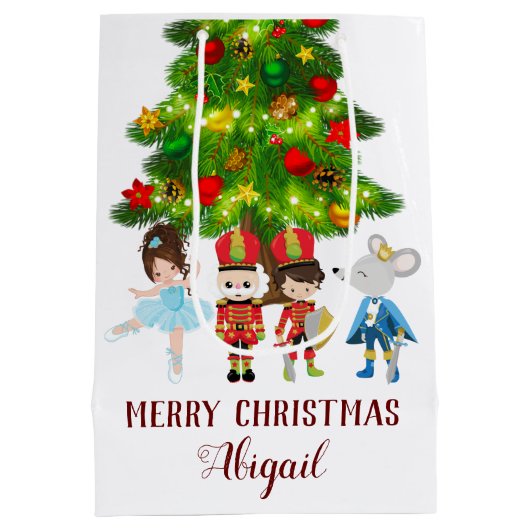 くるみパーソナライズされた割りバレエのクリスマス ミディアムペーパーバッグ (裏面)