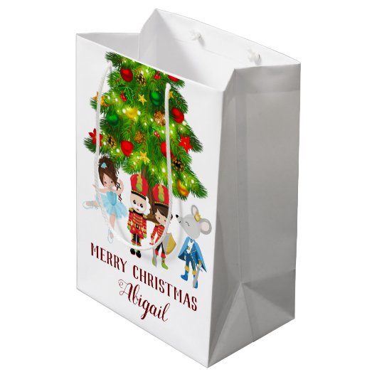 くるみパーソナライズされた割りバレエのクリスマス ミディアムペーパーバッグ (裏面アングル)