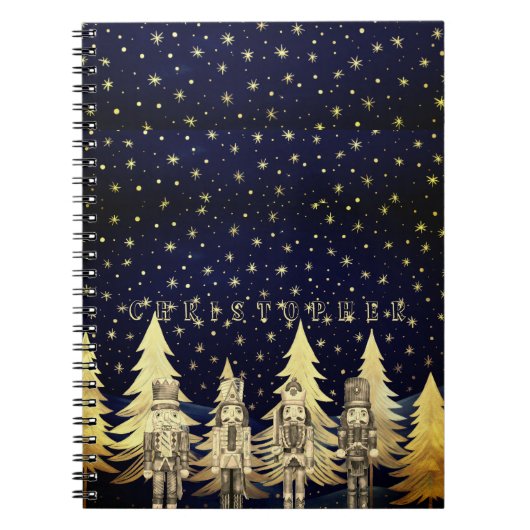 くるみパーソナライズされた割り夜金ゴールドクリスマスツリー ノートブック (正面)