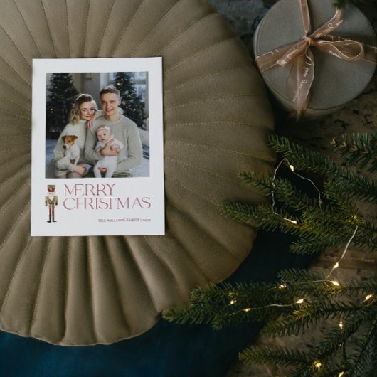 くるみモダンクラッカーメリークリスマスフォトタイポグラフィ シーズンポストカード