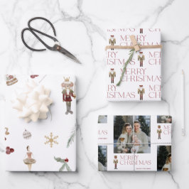 くるみモダンクラッカーメリークリスマスフォトホリデー ラッピングペーパーシート