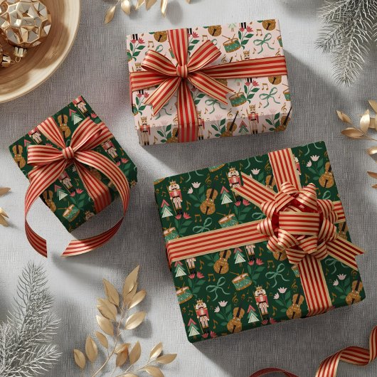 くるみモダン割りクリスマスボウリボン音楽 ラッピングペーパーシート