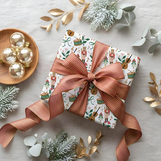 くるみモダン割りクリスマスボウリボン音楽 ラッピングペーパー