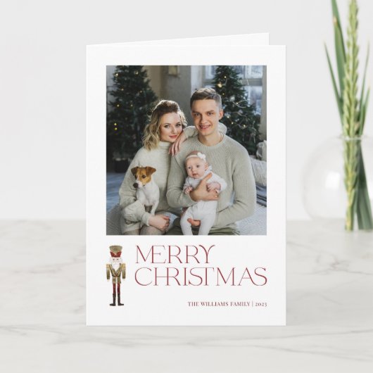 くるみモダン割り人形メリークリスマス家族の写真 カード (正面)