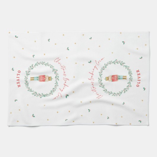 くるみ伝統的割り植物かわいいクリスマス キッチンタオル (横)