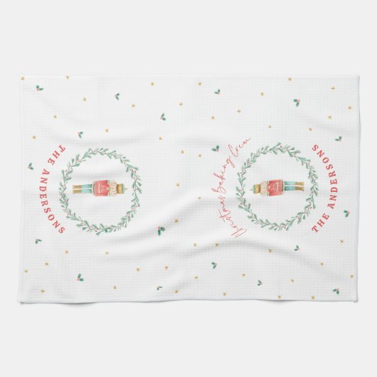 くるみ伝統的割り植物かわいいクリスマス キッチンタオル (横)