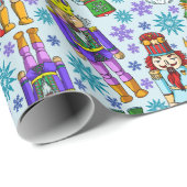 くるみ割りおよび雪片が付いているクリスマスパターン ラッピングペーパー (ロールコーナー)