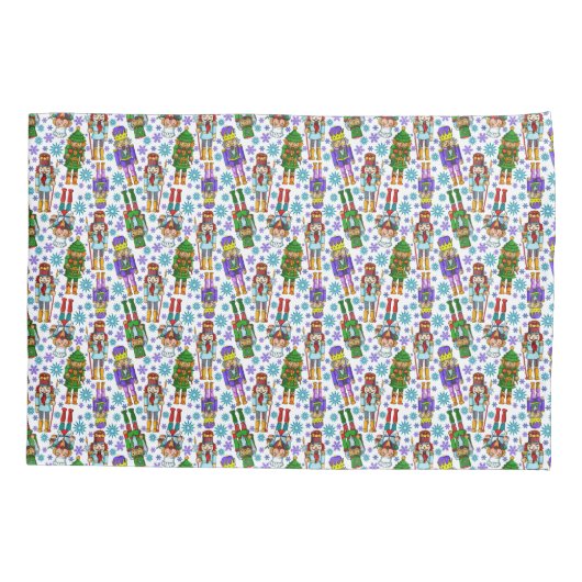 くるみ割りおよび雪片が付いているクリスマスパターン 枕カバー (裏面-左)