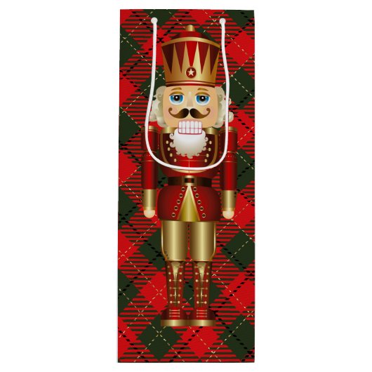 くるみ割りとクリスマスの格子状の高さ ワインギフトバッグ (正面)