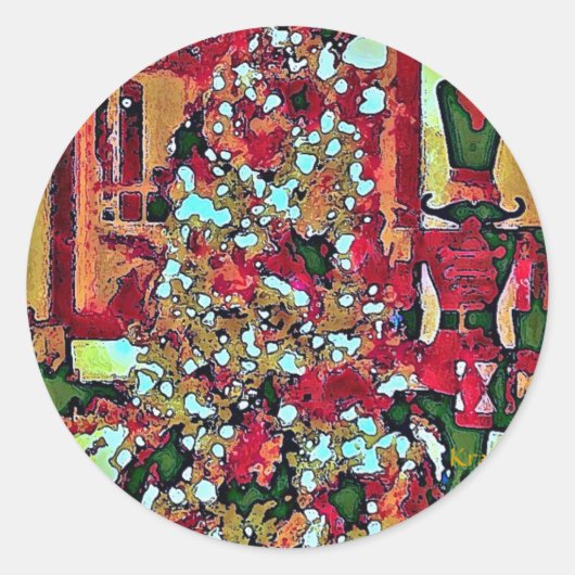 くるみ割りとクリスマスツリーラウンドスティッカー ラウンドシール (正面)