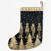 くるみ割りと星の付いた金色のクリスマスツリー スモールクリスマスストッキング (裏面)