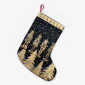 くるみ割りと星の付いた金色のクリスマスツリー スモールクリスマスストッキング (正面 (吊り時))