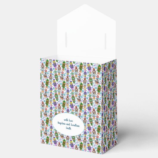 くるみ割りと雪片を持つクリスマスパターン フェイバーボックス (オープン)