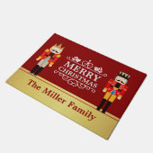 くるみ割りのメリークリスマスの赤い金ゴールドの歓迎 ドアマット (アングル)