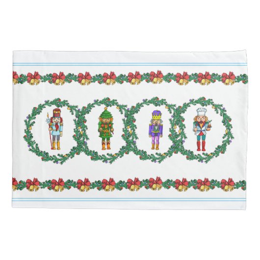 くるみ割りの戦わない兵隊が付いているクリスマスのリース 枕カバー (裏面-左)