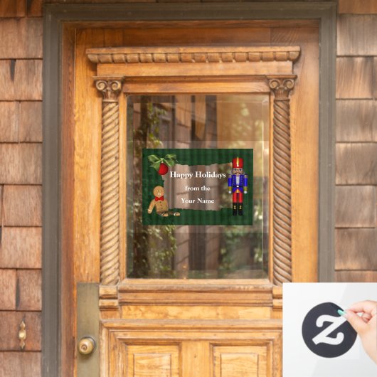 くるみ割りクッキーのクリスマスホリデーパーソナライズされた ウィンドウサイン (ホームデコレーション)