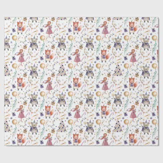 くるみ割りクリスマスキャラクターツリープレゼント ラッピングペーパー (フラット)