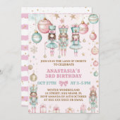 くるみ割りクリスマスピンクのワンダーランドの3番目の誕生日 招待状 (正面/裏面)