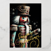 くるみ割りクリスマスブラックのイラストレーション 箔シーズンカード (正面)