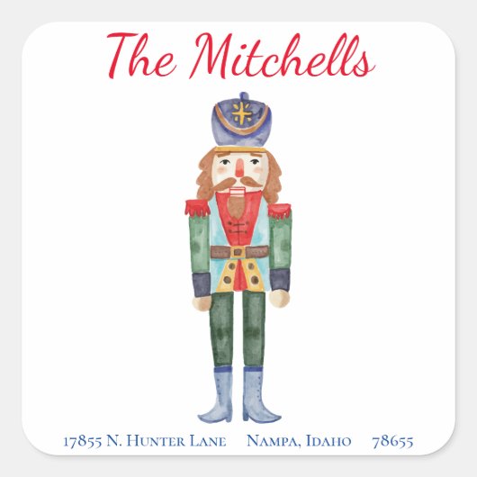 くるみ割りクリスマス差出人住所ラベル スクエアシール (正面)