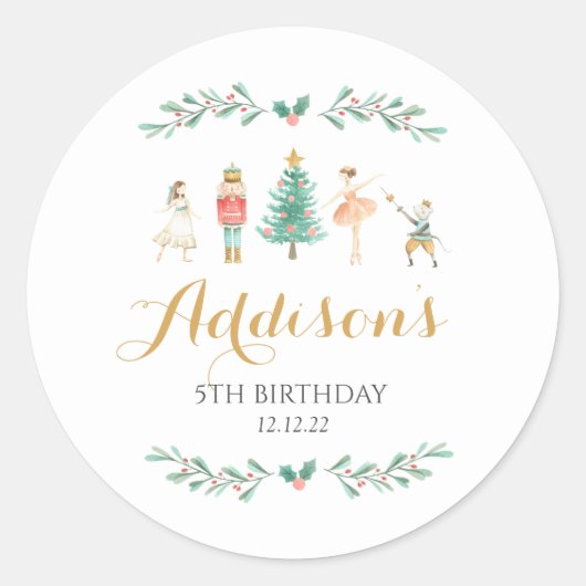 くるみ割りステッカー、シュガープラム妖精ステッカー ラウンドシール (正面)