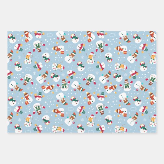 くるみ割りスリーと3クリスマスの雪だるまセット ラッピングペーパーシート (正面3)