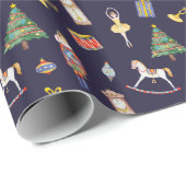 くるみ割りダークネイビー | 紫色のクリスマス ラッピングペーパー (ロールコーナー)