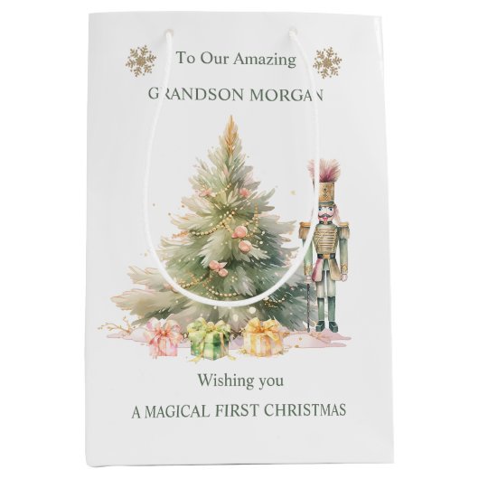 くるみ割りツリーベビー1stクリスマス抱き枕 ミディアムペーパーバッグ (正面)