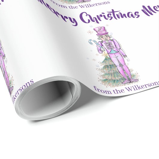 くるみ割りテーマ名前をカスタムするパープルクリスマス ラッピングペーパー (ロールコーナー)