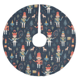 くるみ割りネイビーブルーパターンクリスマスツリースカート ブラッシュドポリエステルツリースカート