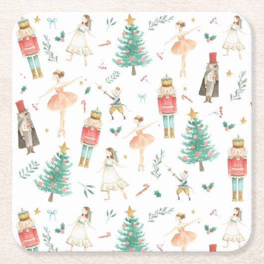 くるみ割りバレエのクリスマスイメージ スクエアペーパーコースター (正面)