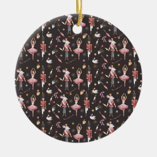 くるみ割りバレリーナのクリスマスプレゼント セラミックオーナメント (正面)