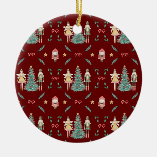 くるみ割りバレリーナのクリスマスプレゼント セラミックオーナメント (正面)