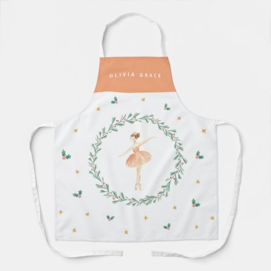 くるみ割りバレリーナ植物性かわいいクリスマスの女の子 エプロン (正面)