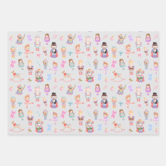 くるみ割りパターンのクリスマス ラッピングペーパーシート (正面2)