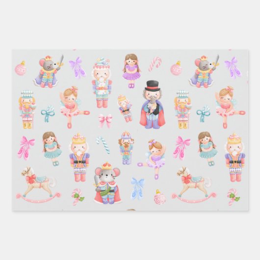 くるみ割りパターンのクリスマス ラッピングペーパーシート (正面)