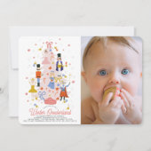 くるみ割りピンクのクリスマスツリー1st誕生日の写真 招待状 (正面)