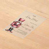 くるみ割りピンクの曇りクリスマスパーティー アクリル招待状 (レイダウン)