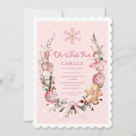 くるみ割りピンクガール1st誕生日 招待状 (正面)